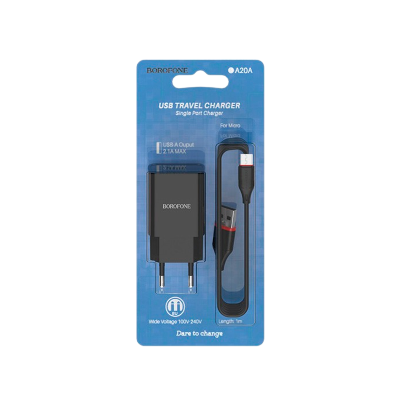 Сетевое З/У Borofone BA20A 1USB 2.1A черный (1/65/260)