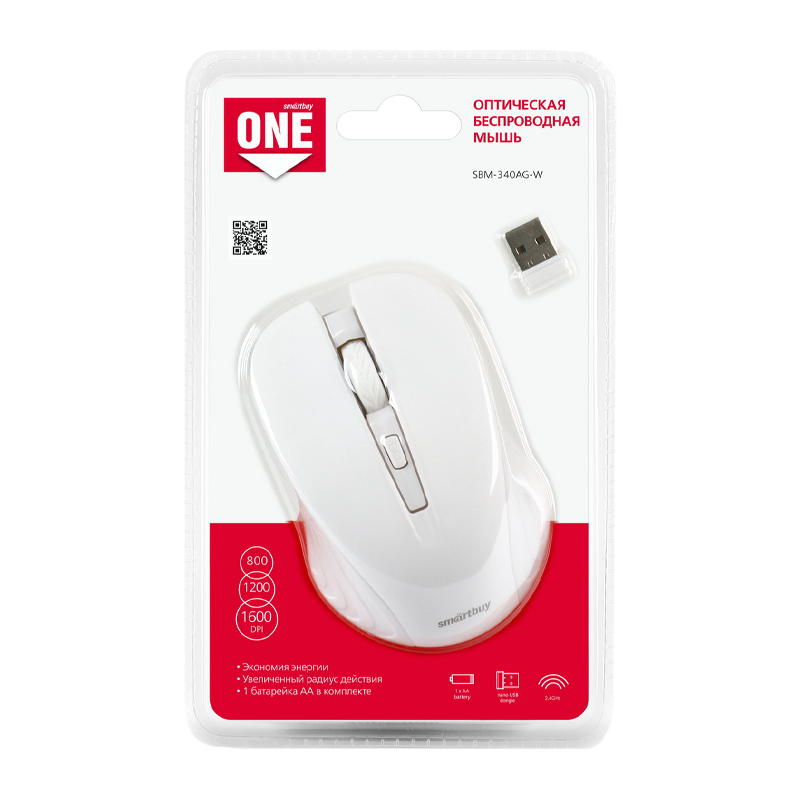 Мышь беспроводная Smartbuy 340AG ONE классическая USB белый (1/40)