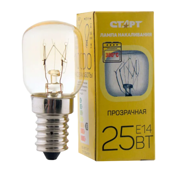 Лампа накаливания Старт E14 25W 2700К 230V OVEN для духовок прозрачная