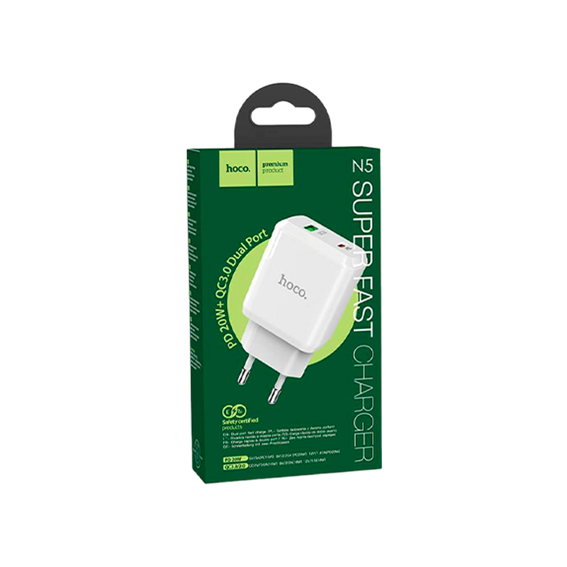 Сетевое З/У HOCO N5 1USB/Type-C 3.0A 20W PD3.0 белый (1/12/120)