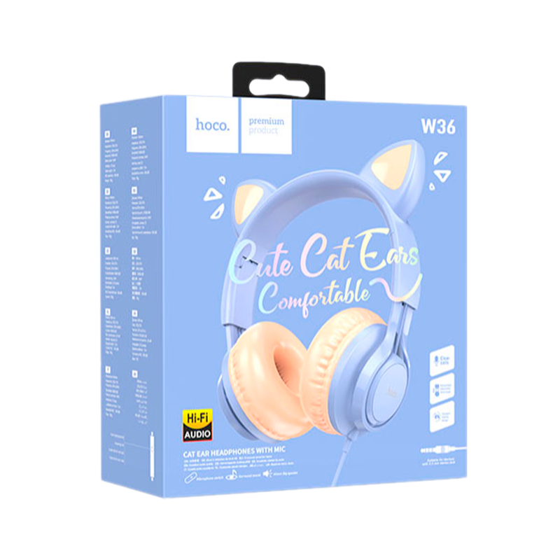 Наушники полноразмерные HOCO W36 Cat ear с микр. голубой (1/30)