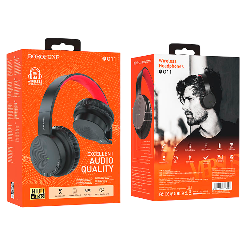 Наушники полноразмерные Borofone BO11 bluetooth 5.0 с микр. черный (1/24)