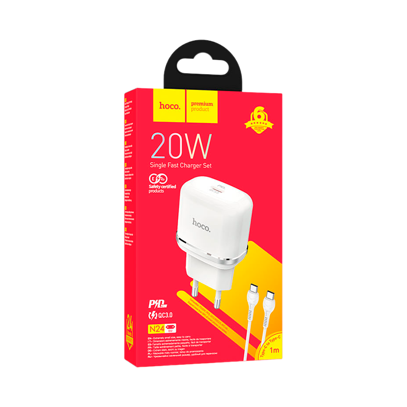 Сетевое З/У HOCO N24 Type-C 20W PD3.0 белый (1/12/120)