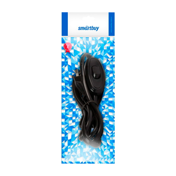 Шнур с плоской вилкой и проходным выключателем Smartbuy, 1,7 метра черный ШВВП 2х0,75 (SBE-06-P05-b)