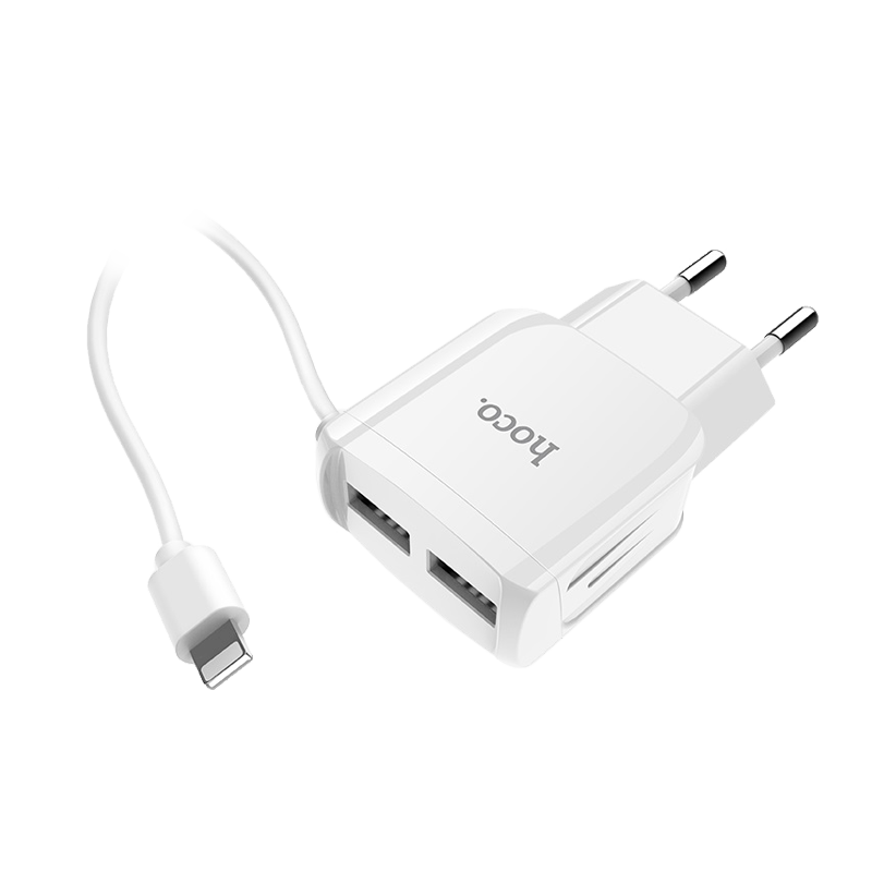 Сетевое З/У HOCO C59A 2USB Lightning (m) 2.1A белый (1/22/132)