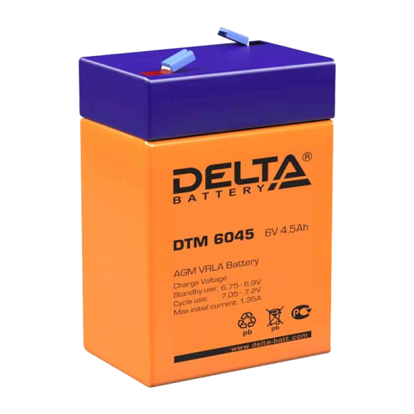 Аккумулятор свинцово-кислотный Delta DTM 6045 6V 4.5Ah (1/20)