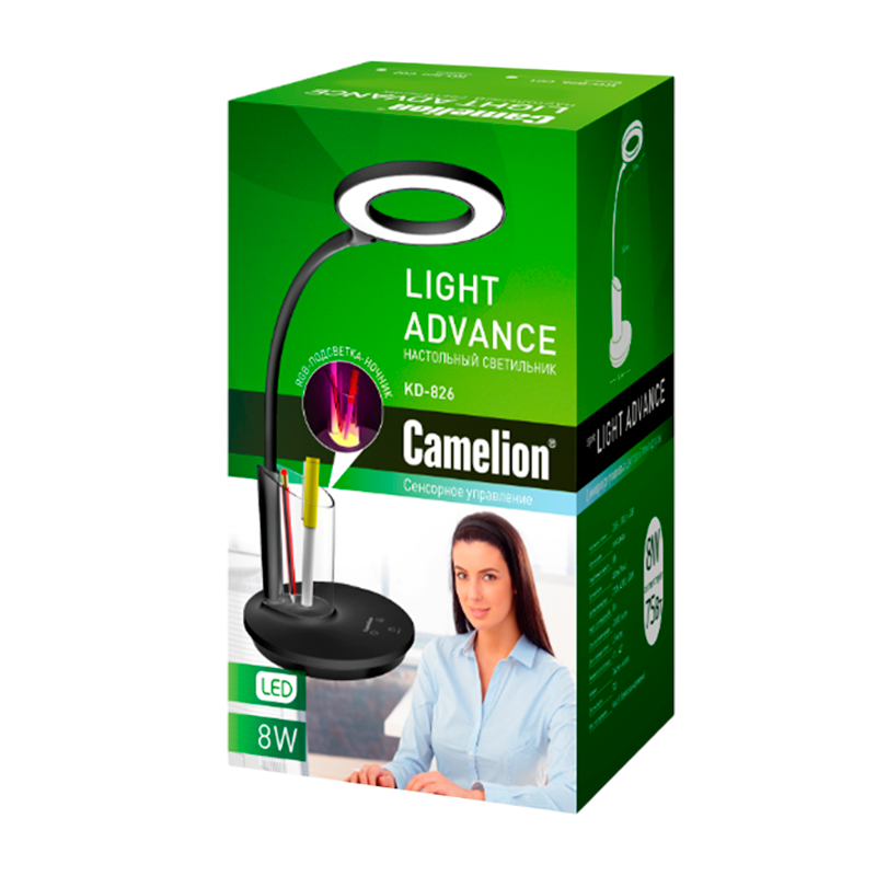 Светильник настольный Camelion KD-826 8W 230V 1LED на основании сенс. белый (1/8)