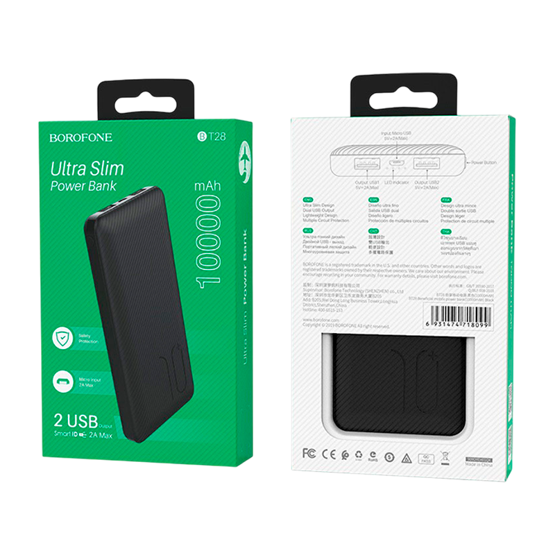 Внешний аккумулятор Borofone BT28 10000mAh 2.0A 2USB черный (1/37)