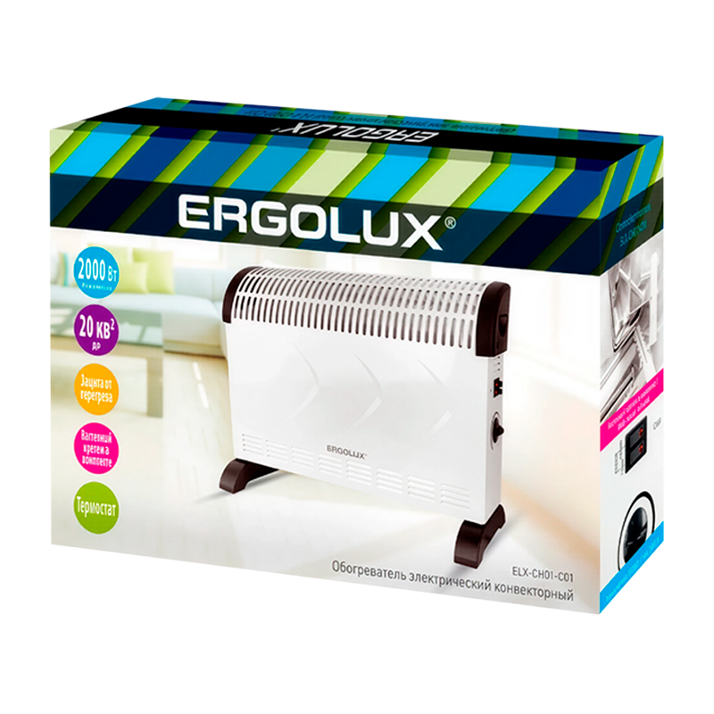 Обогреватель конвекционный ERGOLUX ELX-СH01-C01&nbsp;&nbsp;220-240В, 750/125Вт белый