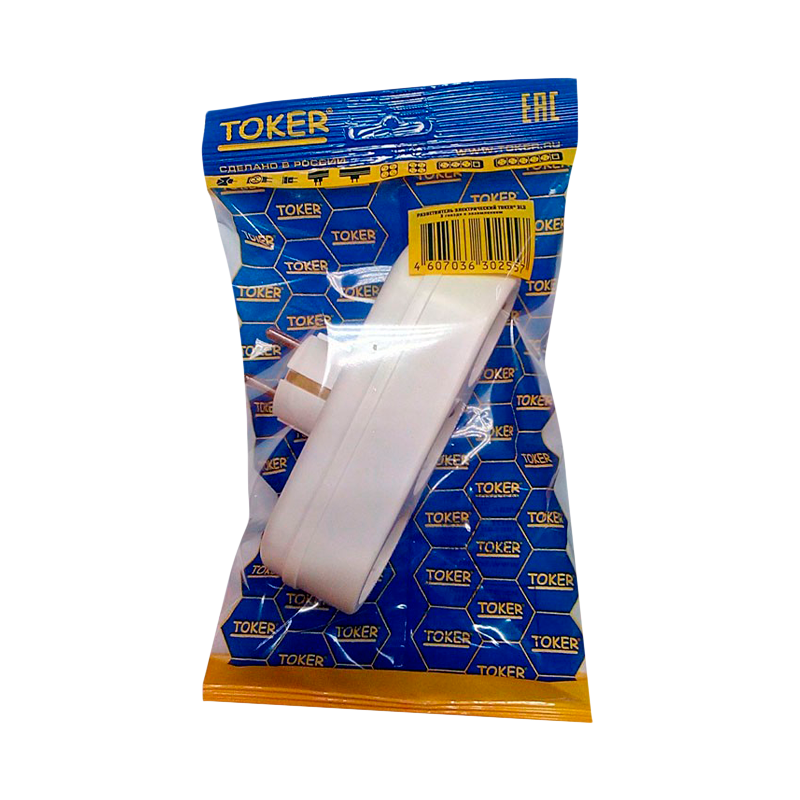 Разветвитель Toker 3L 3р.С/З в индивидуальной упаковке белый (1/40)
