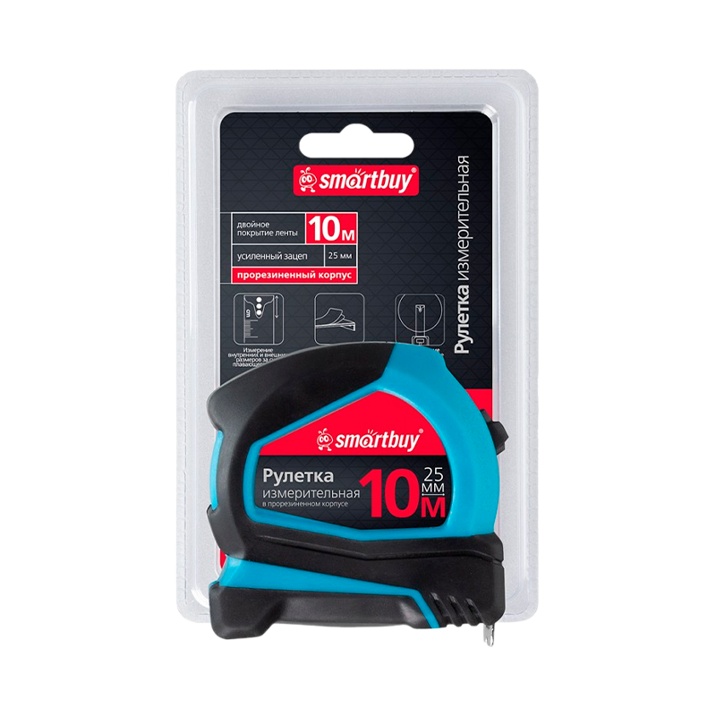 Рулетка измерительная Smartbuy Tools 10м*25мм пластик прорезиненная синий
