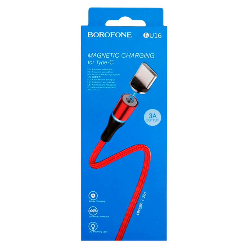 Кабель Borofone BU16 USB (m)-Lightning (m) 1.0м 2.4A нейлон магнит красный (1/63/252)