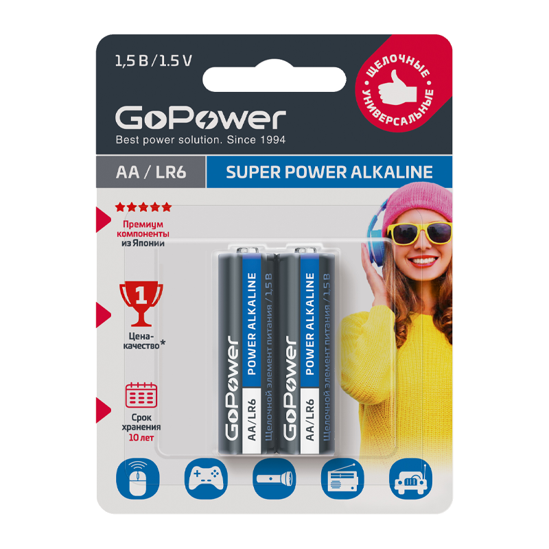 Батарейка GoPower LR6 AA BL2 Alkaline 1.5V (2/24/480)