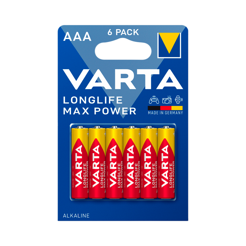 Батарейка Varta LONGLIFE MAX POWER (MAX TECH) LR03 AAA BL6 Alkaline 1.5V (4703) (6/60/300)