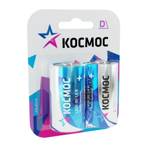 *Батарейка Космос MAX LR20 D BL2 Alkaline 1.5V (2/24/96) 