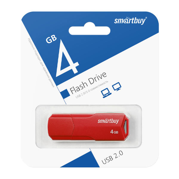 Флеш-накопитель Smartbuy Clue 4GB USB2.0 пластик красный