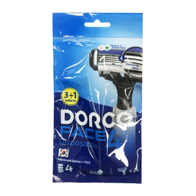Бритва DORCO PACE4 4 лезвия пластиковая ручка 3+1шт. (1/12/24)