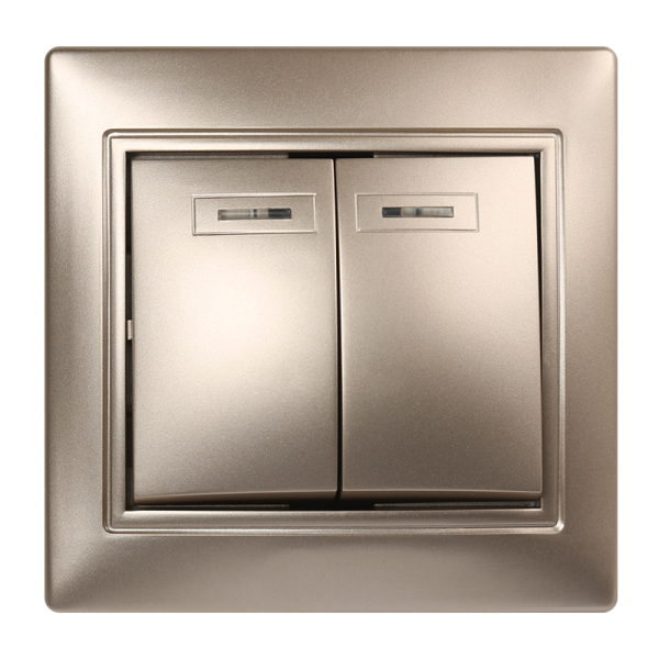 Выключатель Smartbuy 2-клавишный с индикатором 10А шампань "Венера"