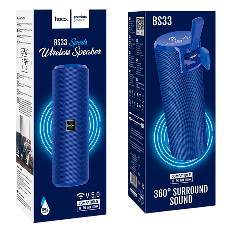 Портативная колонка HOCO BS33 bluetooth 5.0 IPX5 microSD синий (1/30)
