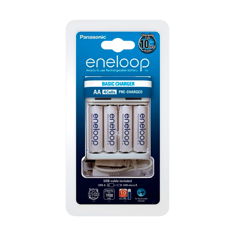 З/У для аккумуляторов Panasonic eneloop Basic Charger AA/AAA 4 слота+USB +4AA 1900mAh