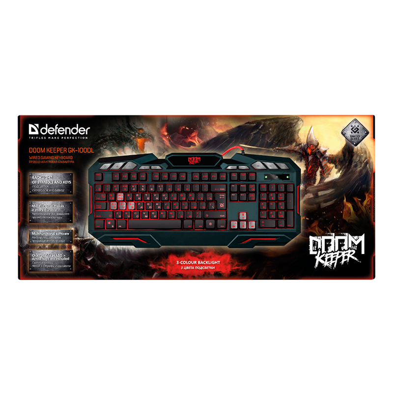 Клавиатура проводная Defender GK-100DL Doom Keeper игровая USB 1.5м черный (1/20)