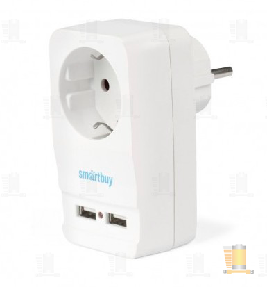 Сетевой переходник Smartbuy универсальный 1р.С/З 1USB белый