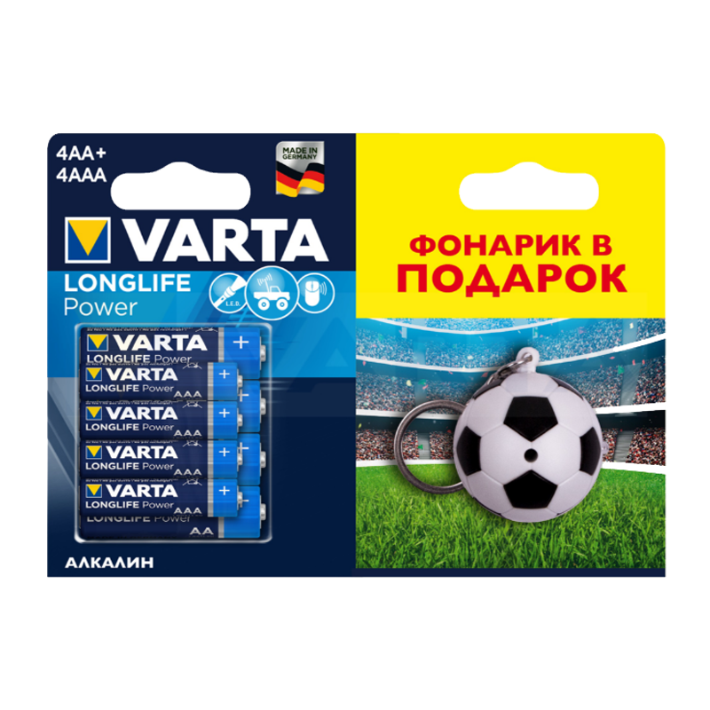 Батарейка Varta LONGLIFE POWER (HIGH ENERGY) LR03 AAA + LR6 AA BL4+4 Alkaline 1.5V с фонариком