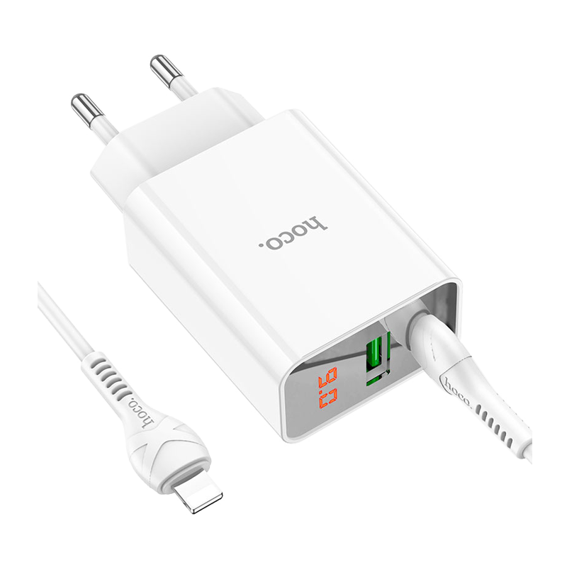 Сетевое З/У HOCO C100A Type-C (m) 3.0A 18W с кабелем Lightning/Type-C белый (1/13/130)