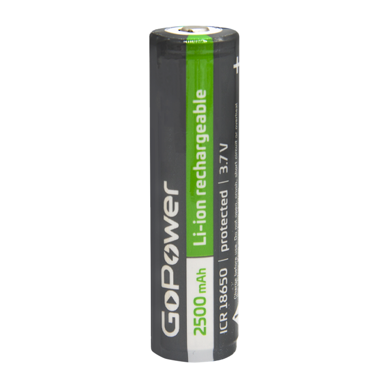 Аккумулятор Li-ion GoPower ICR18650 BL1 3.7V 2500mAh с защитой выс.конт. (1/6/120)