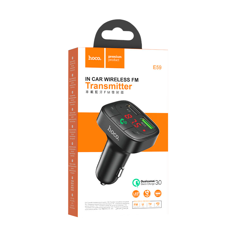 FM-трансмиттер HOCO E59 2USB microSD bluetooth 5.0 QC3.0 черный (1/100)