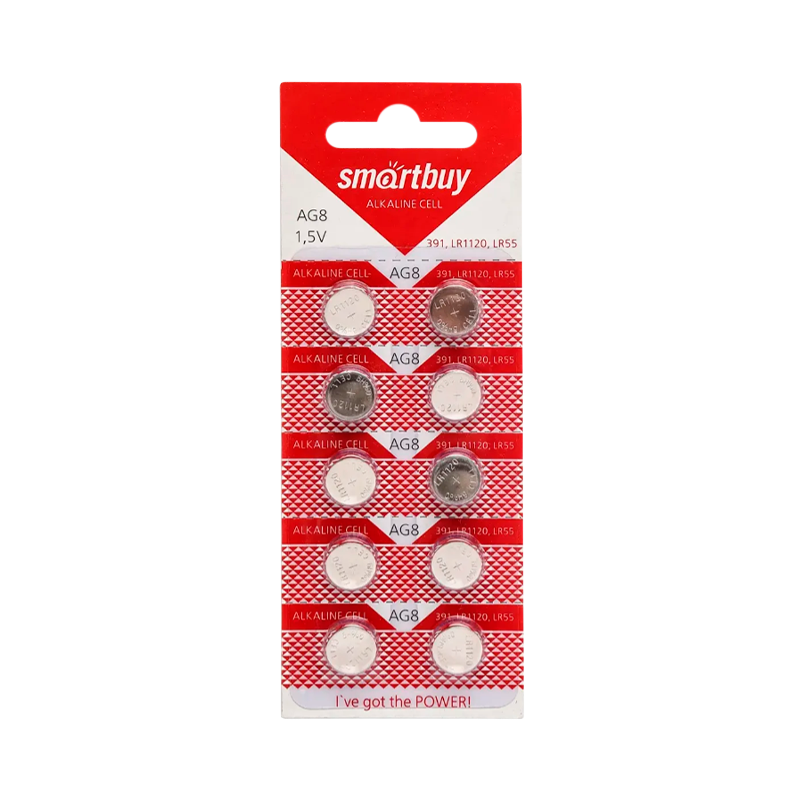 Батарейка Smartbuy G8/LR1120/LR55/391A/191 BL10 Alkaline 1.5V (10/200/2000)