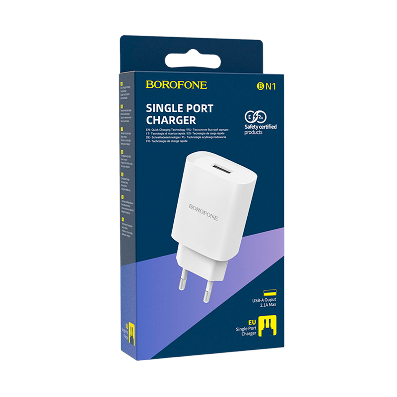 Сетевое З/У Borofone BN1 1USB 2.1A белый (1/35/140)