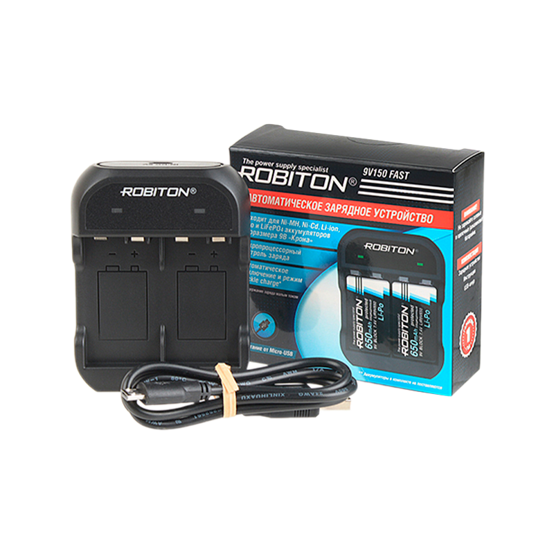 Зарядное устройство ROBITON 9V150 FAST Ni-MH, Ni-Cd, Li-ion, Li-Po и LiFePO4 аккумуляторы 9B «Крона»