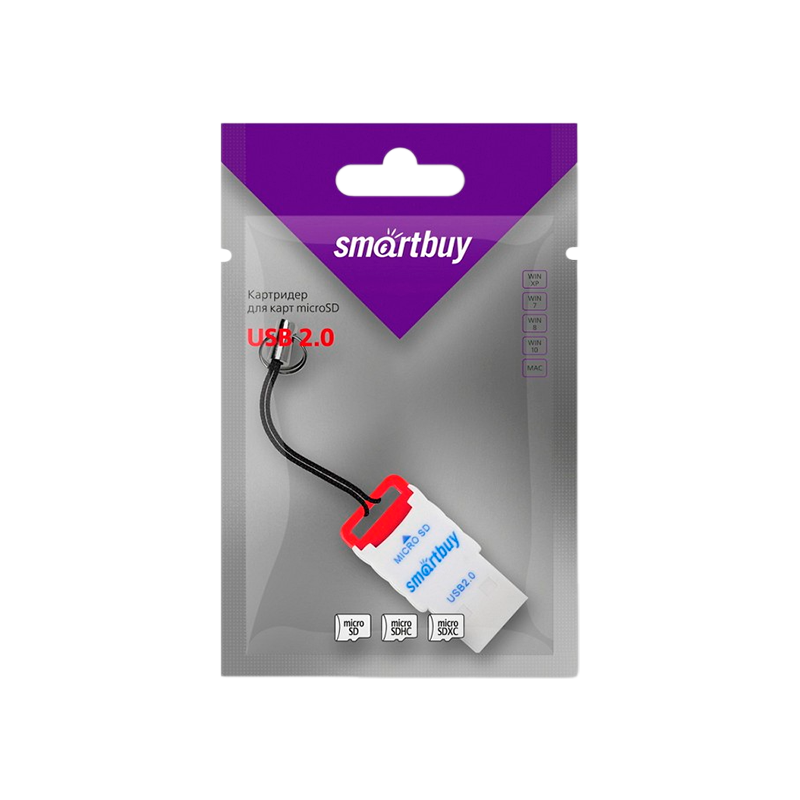 Картридер Smartbuy 707 USB2.0 microSD красный (1/20)