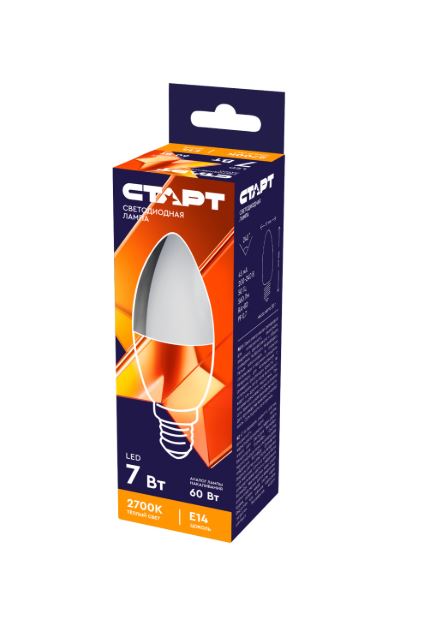 Лампа светодиодная Старт B35 E14 7W 3000К 220V свеча Black матовая (1/10/100)