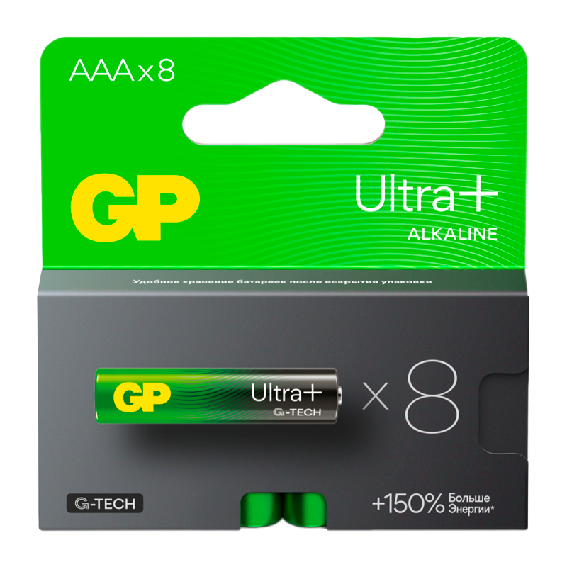 Батарейка GP ULTRA PLUS G-tech LR03 AAA BL8 Alkaline 1.5V (8/96/768)