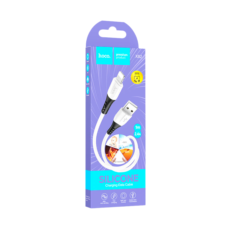 Кабель HOCO X82 USB (m)-Lightning (m) 1.0м 2.4A силикон белый (1/31/310)