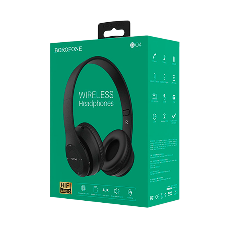 Наушники полноразмерные Borofone BO4 bluetooth 5.0 с микр. черный (1/12/36)