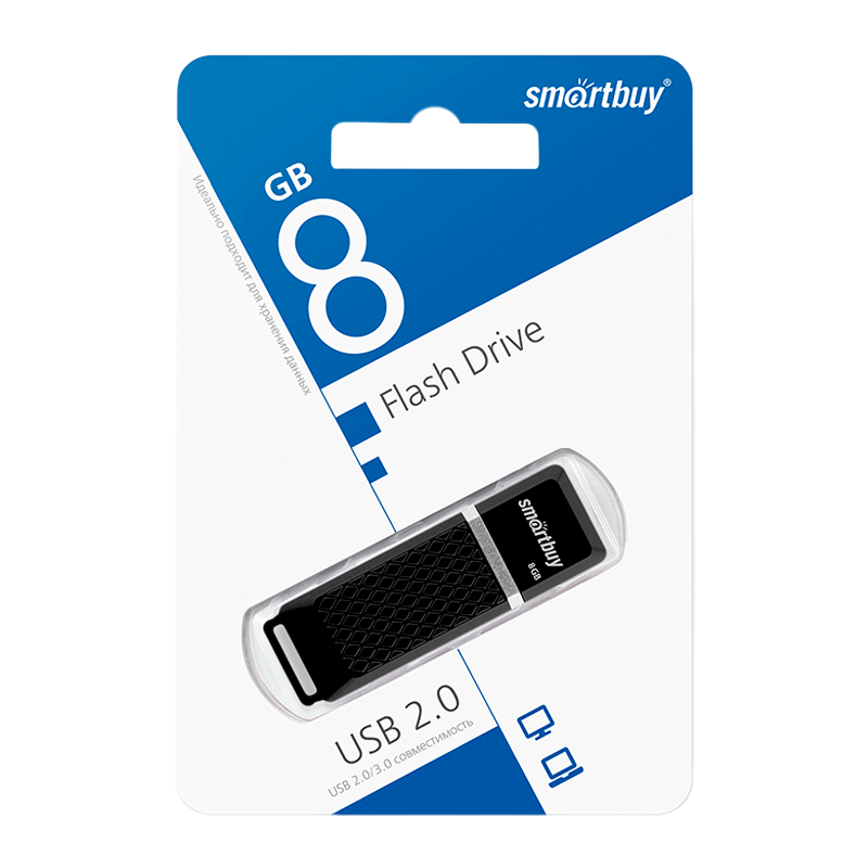 Флеш-накопитель Smartbuy Quartz 8GB USB2.0 пластик черный