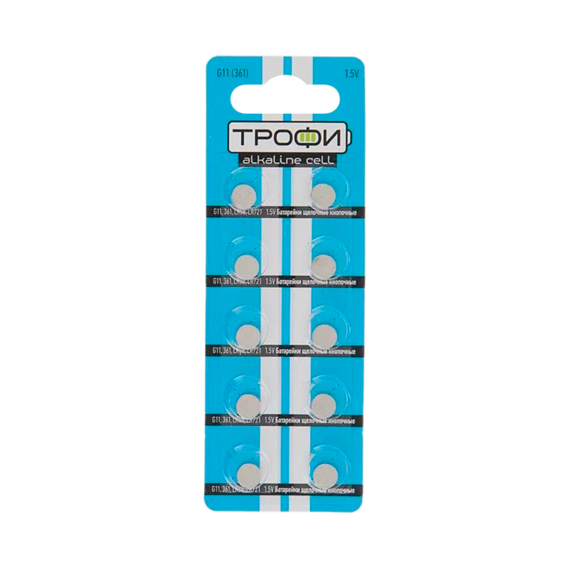 Батарейка Трофи G11/LR721/LR58/362A/162 BL10 Alkaline 1.55V (10/200/1600)