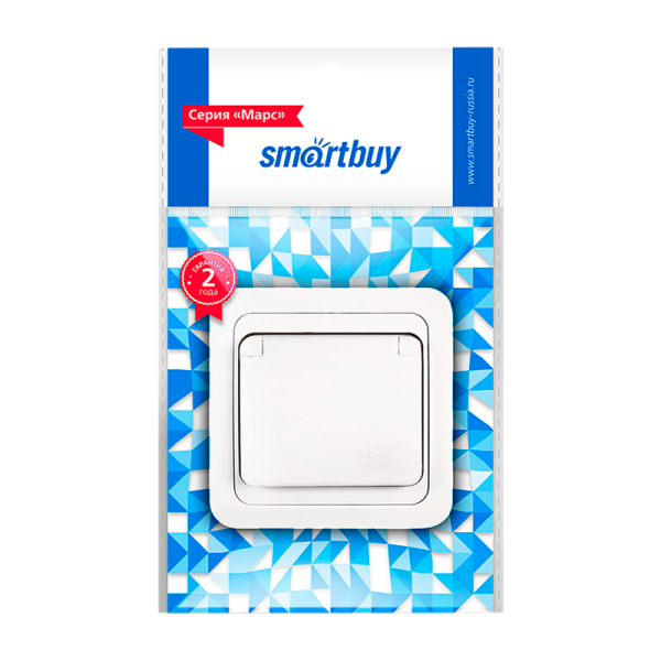 Розетка Smartbuy 1-местная с заземлением и крышкой 16А белая, керамика "Марс"