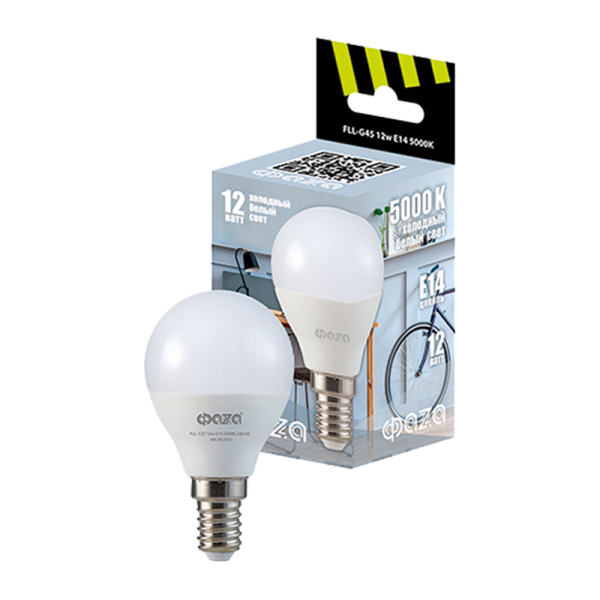 *Лампа светодиодная Фаzа G45 E14 12W 5000К 220-240V шар (1/10/100) 