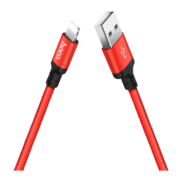 Кабель HOCO X14 USB (m)-Lightning (m) 2.0м 1.7A нейлон красный черный (1/33/330)