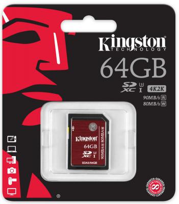 Карта памяти SD Kingston 64GB Class10 UHS-I (U3) 90 МБ/сек
