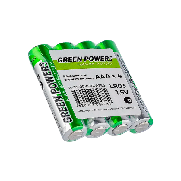 Батарейка GREEN POWERlab LR03 AAA Shrink 4 Alkaline 1.5V (4/40/1000)