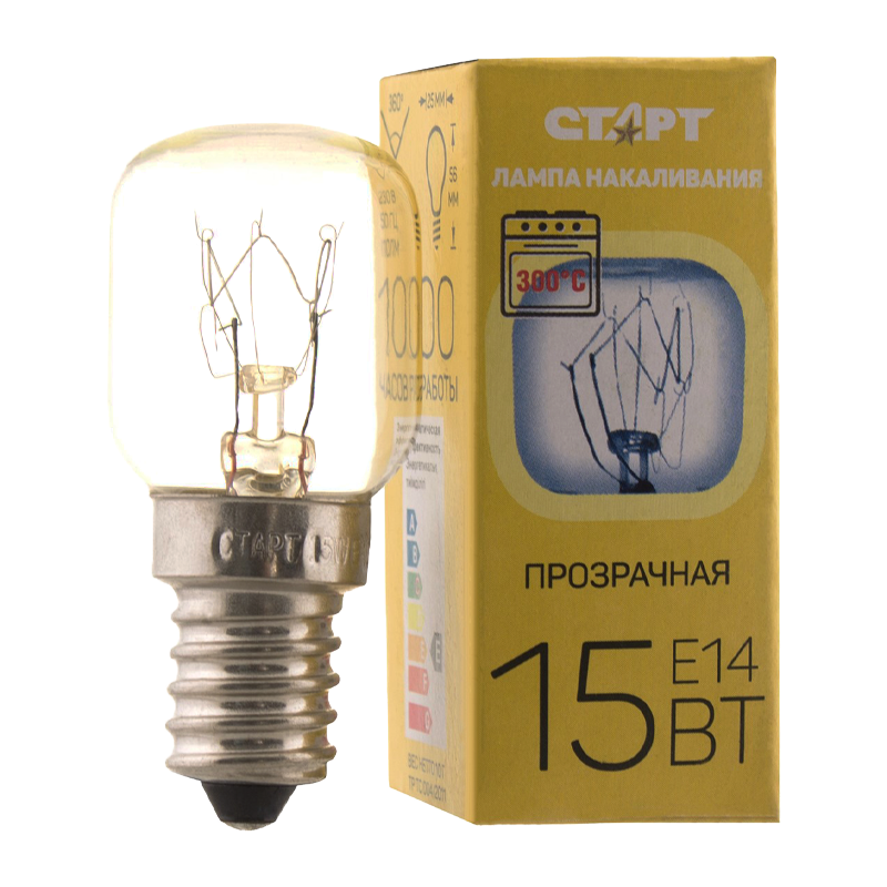 Лампа накаливания Старт E14 15W 2700К 230V OVEN для духовок прозрачная