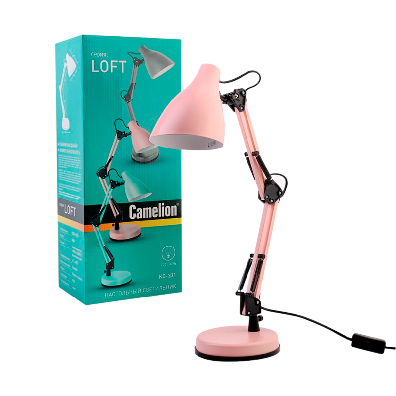 Светильник настольный Camelion KD-331 40W 230V E27 на основании розовый (1/6)