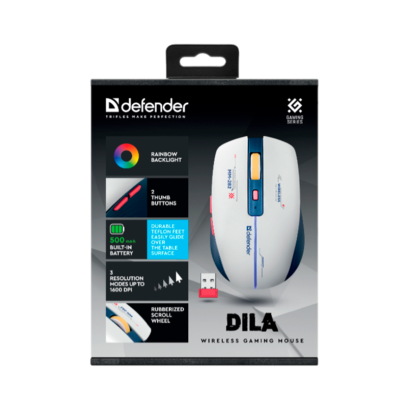 Мышь беспроводная Defender MM-282 DILA игровая USB белый (1/100)