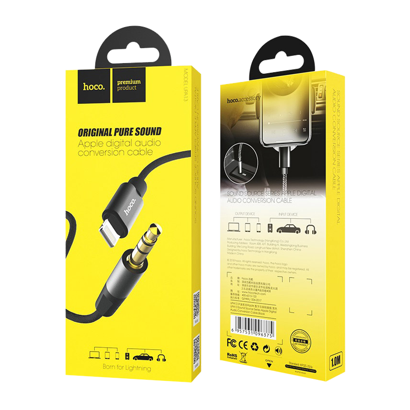 Кабель AUX HOCO UPA13 Jack 3.5mm (m)-Lightning (m) 1.0м ПВХ черный (1/21/210)