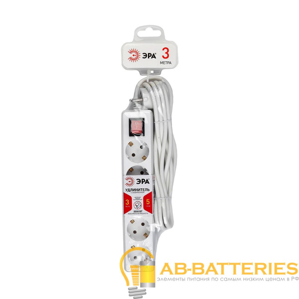 Удлинитель ЭРА U 5р.С/З 16A 3.0м белый (1/20)